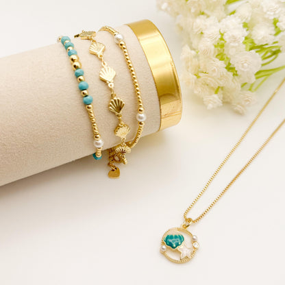 Beachy Seashell Jewelry Set | 18k Gold Filled Bracelet & Necklace