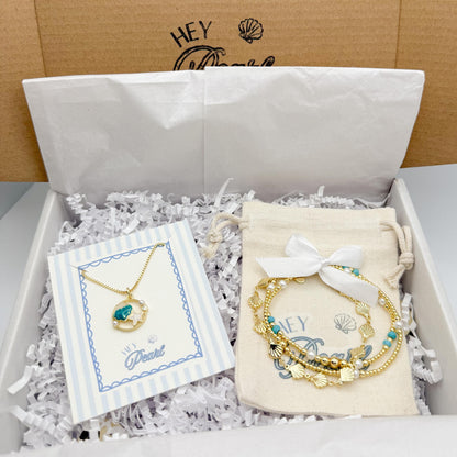 Beachy Seashell Jewelry Set | 18k Gold Filled Bracelet & Necklace