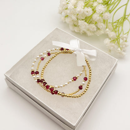 Crystal & 18k Gold Filled Beaded Bracelet Set | Gift Box