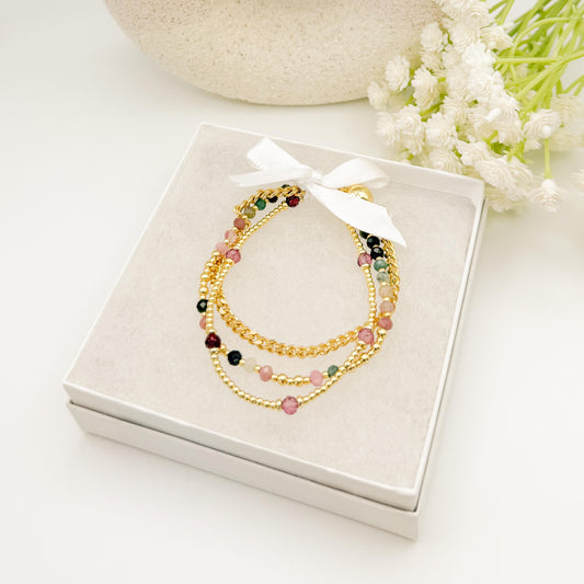 Crystal Beaded Bracelet Set | 18k Gold Filled, Stretch Bracelets