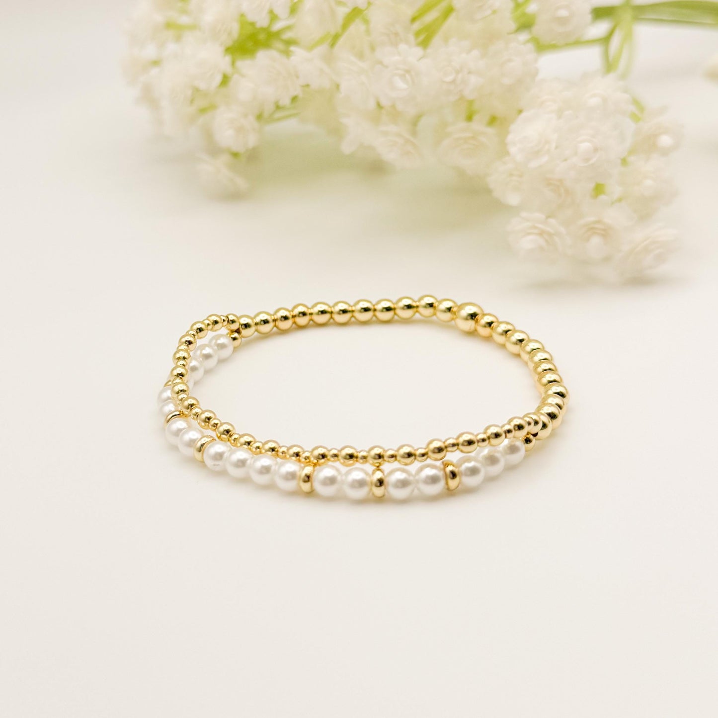 Pearl Set Gift Box | Gold and Pearl Bracelet | 18k Gold Filled Stretch Bracelet | Christmas gift | Heart Necklace | Gift set