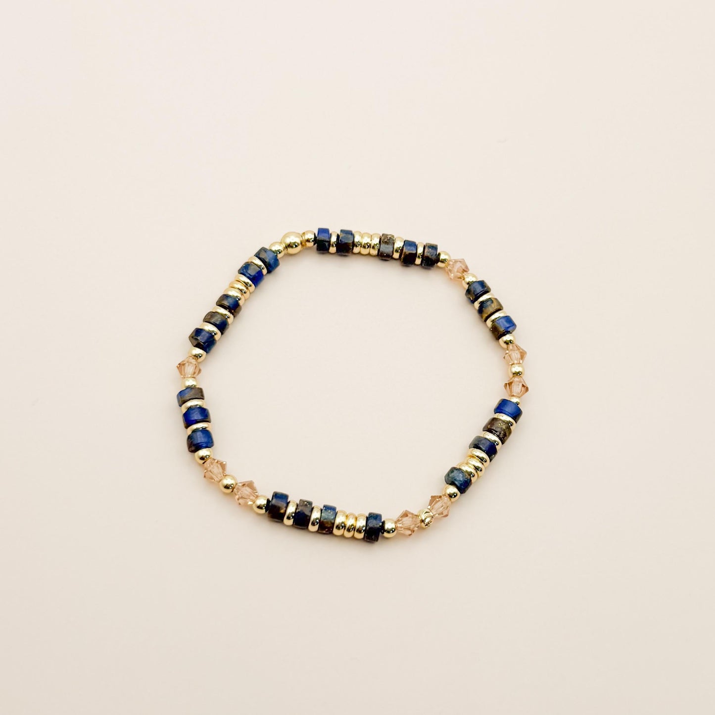 Timeless Stack | 18k gold filled with Navy Diamond Shape Beads and Jasper Stone |Beaded Stretch Bracelet | Vintage Bead| Chain | Chunky Gold