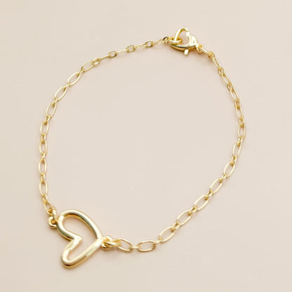 Pearl and Heart Stack | 18k gold filled with Pearl Beads and Heart Chain Bracelet |Beaded Stretch Bracelet | Chain