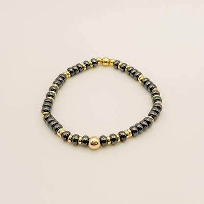 Grey & Pearl Stacking Bracelets | 18k gold filled with Grey and Pearl Beads Bracelet |Beaded Stretch Bracelet | Build Your Own Stack