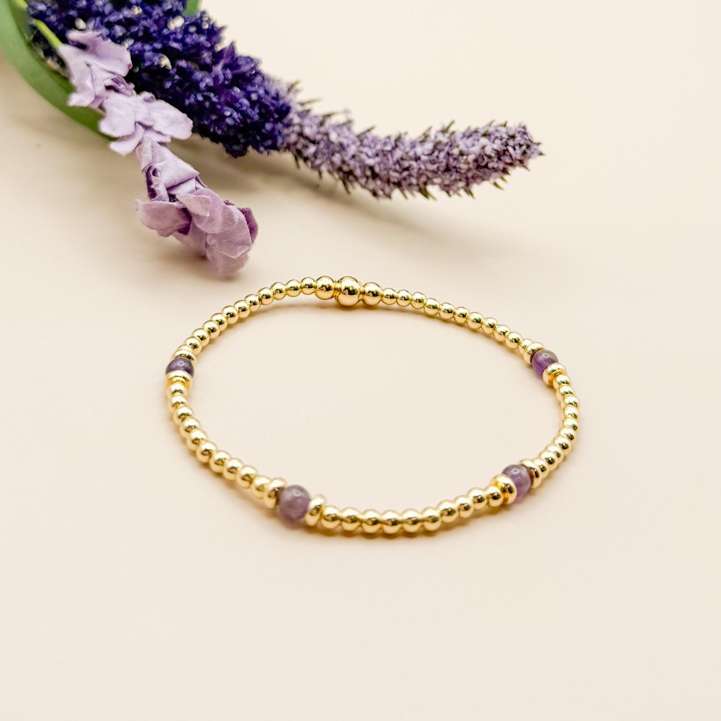 Plum Stack | 18k gold filled with purple stones and crystal beads | beaded stretch bracelet  | bracelet set | gift set