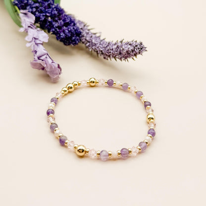 Plum Stack | 18k gold filled with purple stones and crystal beads | beaded stretch bracelet  | bracelet set | gift set