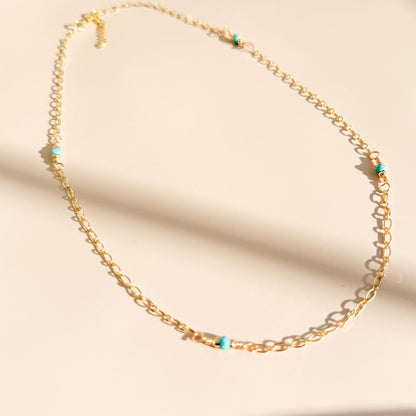 Red Beaded with Turquoise Necklace Set | 18k Gold Filled Beads with Red and Turquoise Beads and Chain Necklace | Layered Necklace