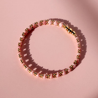 Aurora Bracelet | 18k Gold Filled with Mini Pink Diamond Shape Bead | Link Design | Beaded Stretch Bracelet | Dainty Bracelet |