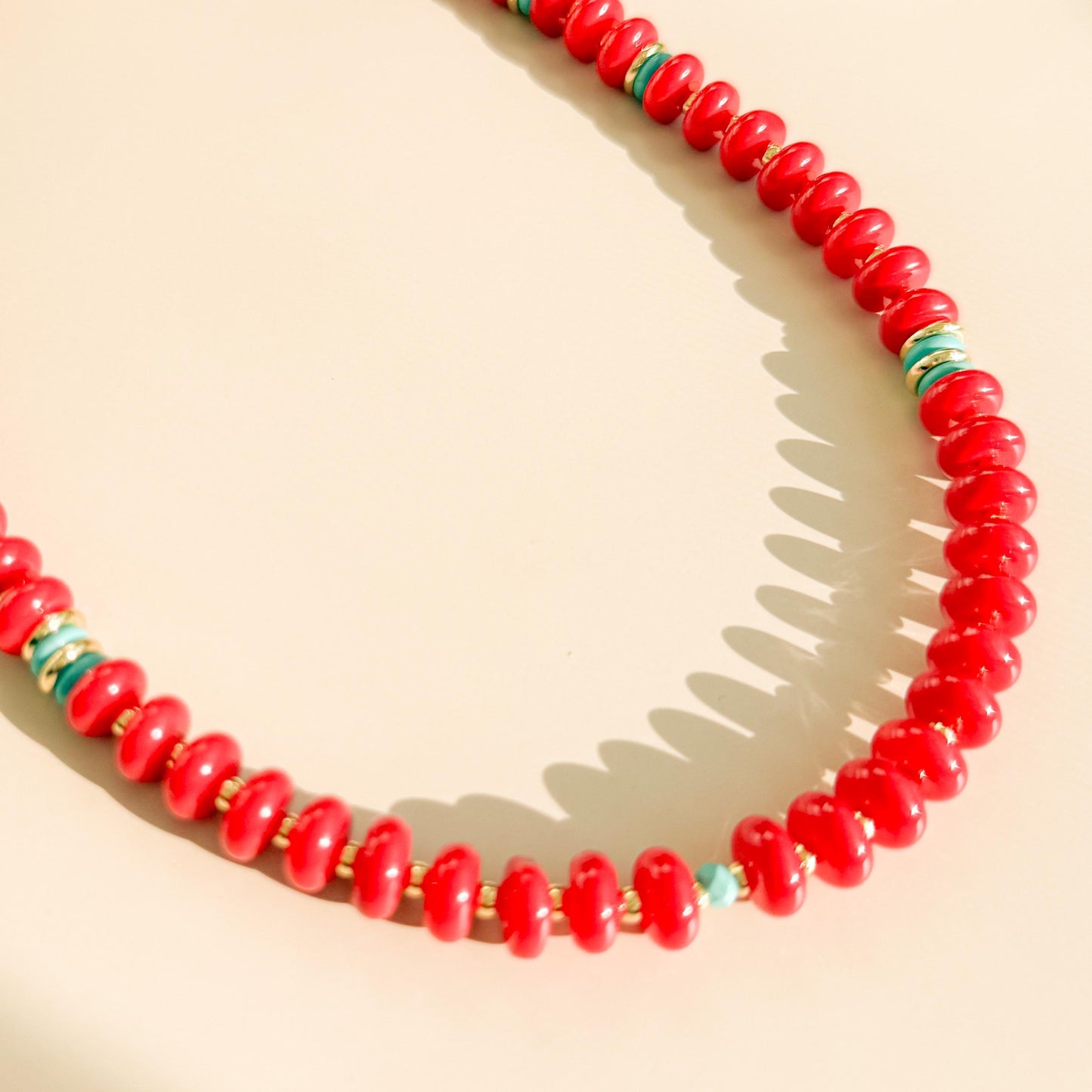 Red Beaded with Turquoise Necklace Set | 18k Gold Filled Beads with Red and Turquoise Beads and Chain Necklace | Layered Necklace