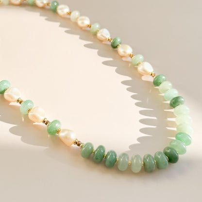 Green Stone and Pearl Beaded Necklace | 18k Gold Filled Beads with Stone Beads and Pearl