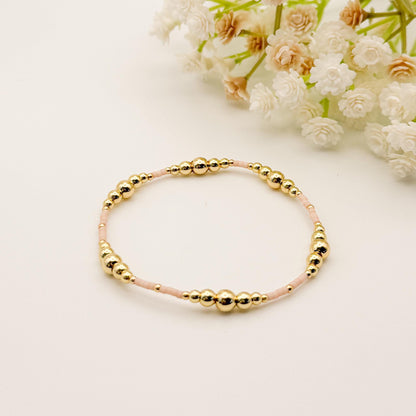 Spring Mix | 18k Gold Filled with Light Pink and Beige Bracelet Stack | Beaded Stretch Bracelet | Tiny Bead Bracelet | Seed Bead