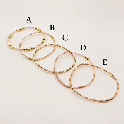 Spring Mix | 18k Gold Filled with Light Pink and Beige Bracelet Stack | Beaded Stretch Bracelet | Tiny Bead Bracelet | Seed Bead