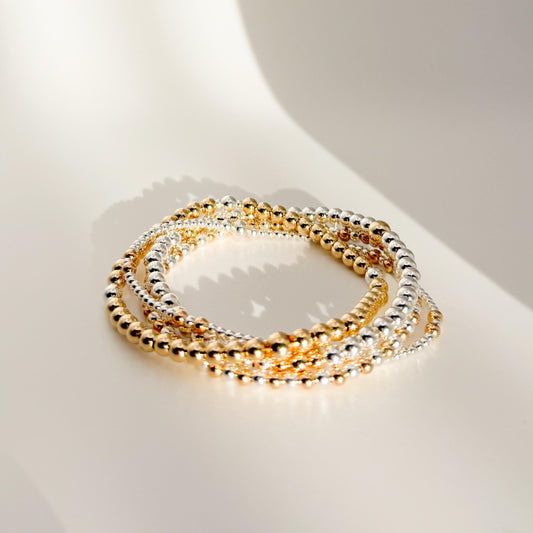 Signature Mixed Metals Stack | 14k Gold Filled Non-Tarnish with Sterling Silver | Stretch Beaded Bracelet Stack