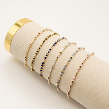 Signature Colored Stacking Bracelets | 14k Gold Filled Non-Tarnish with Colored Seed Beads| Stretch Beaded Bracelet Stack | Tiny bead