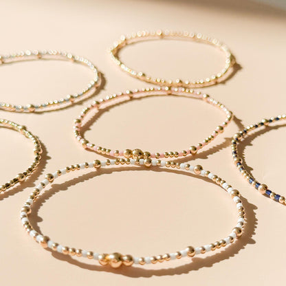 Signature Colored Stacking Bracelets | 14k Gold Filled Non-Tarnish with Colored Seed Beads| Stretch Beaded Bracelet Stack | Tiny bead