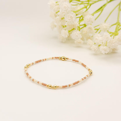 Garden Mix  | 18k Gold Filled with Mint Green, Brown and Beige Bracelet Stack | Beaded Stretch Bracelet | Tiny Bead Bracelet | Seed Bead