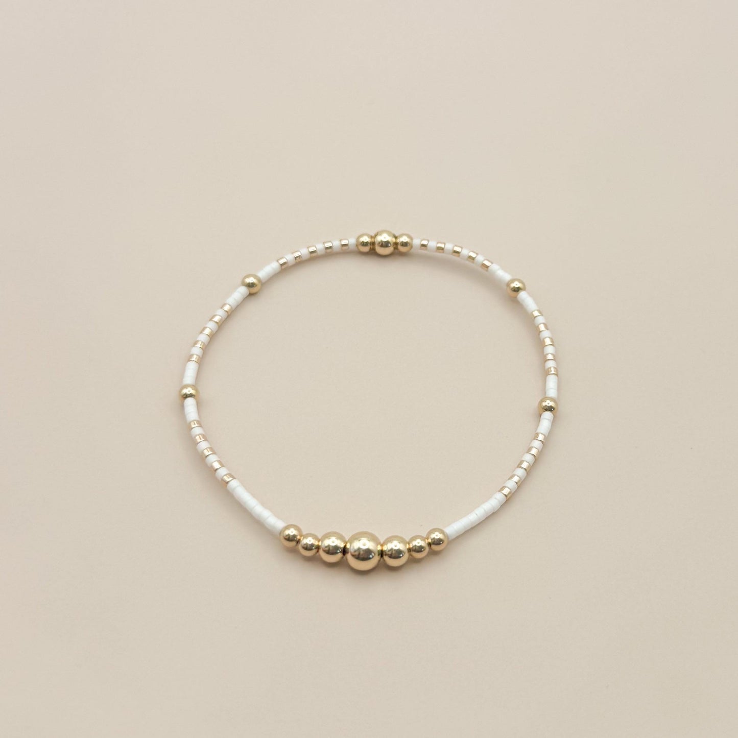 Signature White and Gold Stack | 14k Gold Filled Non-Tarnish with White and Gold Seed  Beads | Stretch Beaded Bracelet Stack | Tiny Bead
