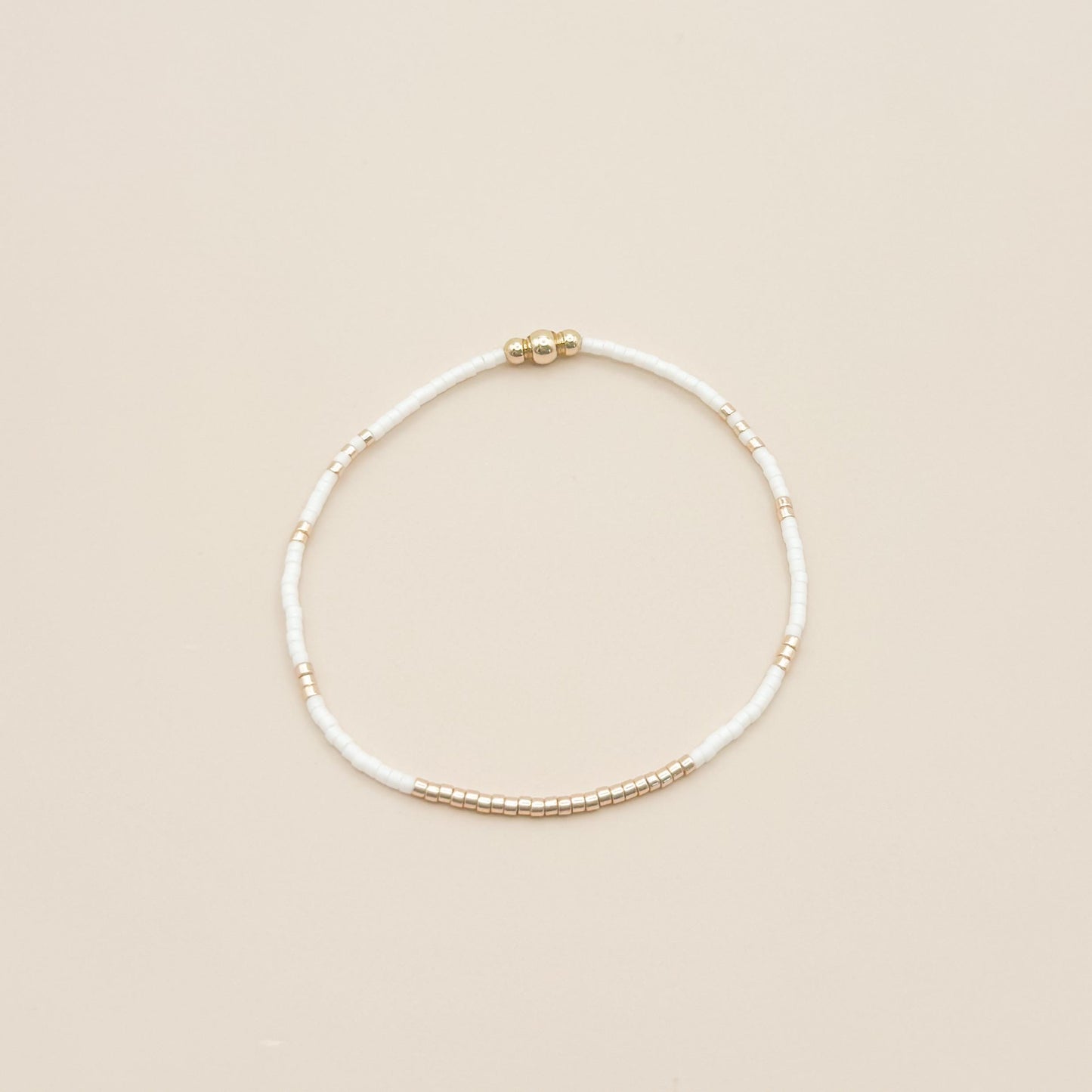 Signature White and Gold Stack | 14k Gold Filled Non-Tarnish with White and Gold Seed  Beads | Stretch Beaded Bracelet Stack | Tiny Bead