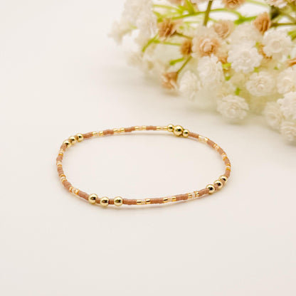 Spring Mix | 18k Gold Filled with Light Pink and Beige Bracelet Stack | Beaded Stretch Bracelet | Tiny Bead Bracelet | Seed Bead