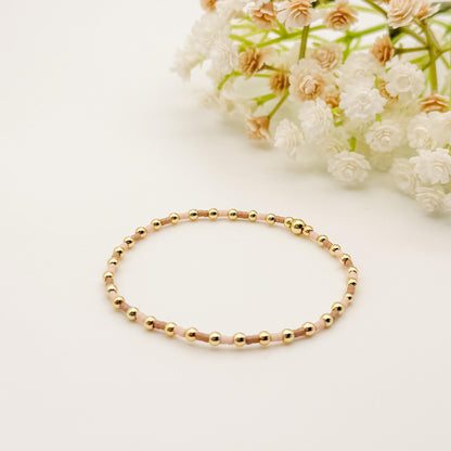 Spring Mix | 18k Gold Filled with Light Pink and Beige Bracelet Stack | Beaded Stretch Bracelet | Tiny Bead Bracelet | Seed Bead
