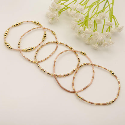 Spring Mix | 18k Gold Filled with Light Pink and Beige Bracelet Stack | Beaded Stretch Bracelet | Tiny Bead Bracelet | Seed Bead