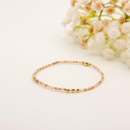 Spring Mix | 18k Gold Filled with Light Pink and Beige Bracelet Stack | Beaded Stretch Bracelet | Tiny Bead Bracelet | Seed Bead