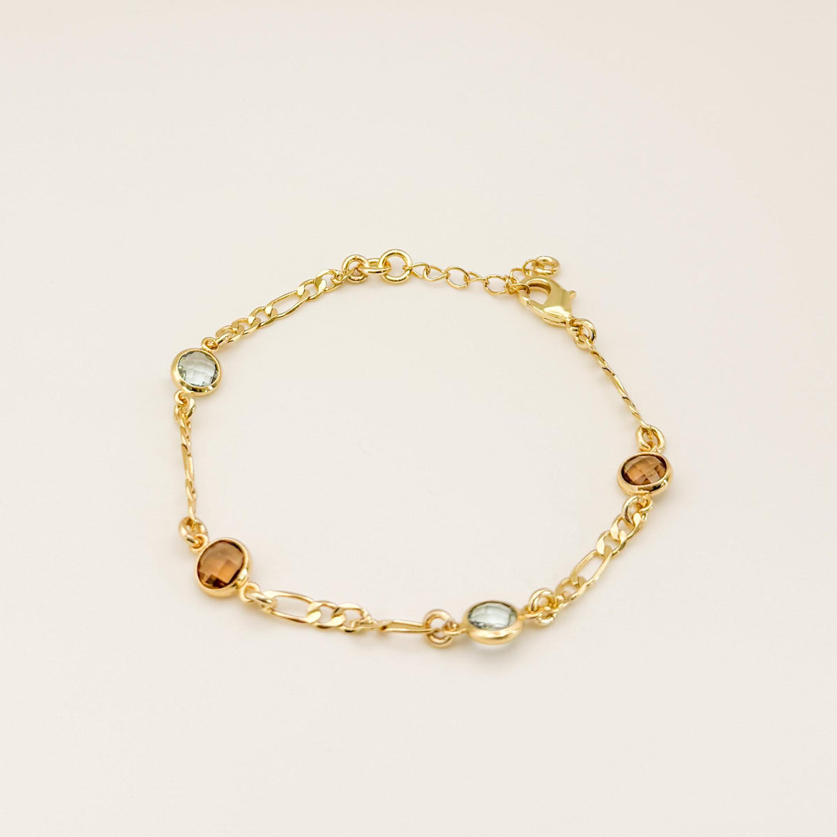 Stone 18k Gold Filled Chain Bracelet  Blue and Brown Stone on Chain, Minimalist Jewelry