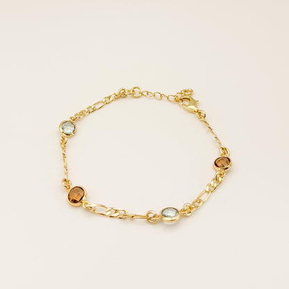 Stone 18k Gold Filled Chain Bracelet  Blue and Brown Stone on Chain, Minimalist Jewelry