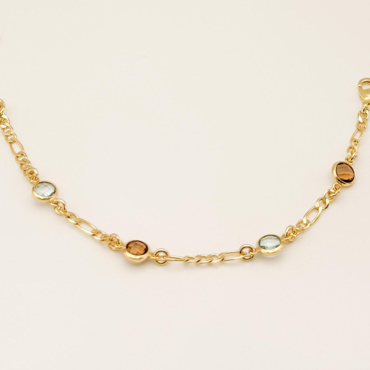 Stone 18k Gold Filled Chain Bracelet  Blue and Brown Stone on Chain, Minimalist Jewelry