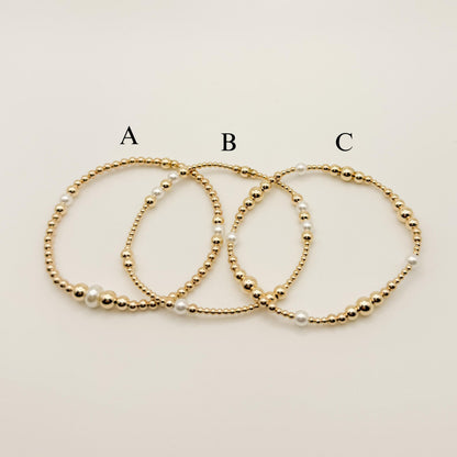 Signature Pearl Stack | 14k Gold Filled Non-Tarnish with Pearl Beads | Stretch Beaded Bracelet Stack
