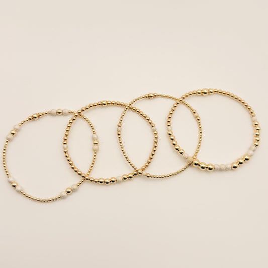 Signature Stardust Stack | 14k Gold Filled Non-Tarnish with Stardust Beads| Stretch Beaded Bracelet Stack