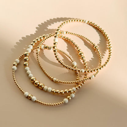 Signature Stardust Stack | 14k Gold Filled Non-Tarnish with Stardust Beads| Stretch Beaded Bracelet Stack