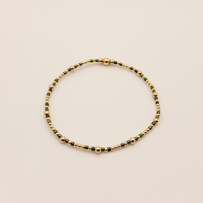 Signature Colored Stacking Bracelets | 14k Gold Filled Non-Tarnish with Colored Seed Beads| Stretch Beaded Bracelet Stack | Tiny bead