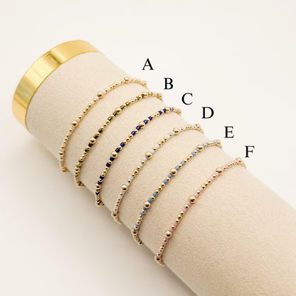 Signature Colored Stacking Bracelets | 14k Gold Filled Non-Tarnish with Colored Seed Beads| Stretch Beaded Bracelet Stack | Tiny bead