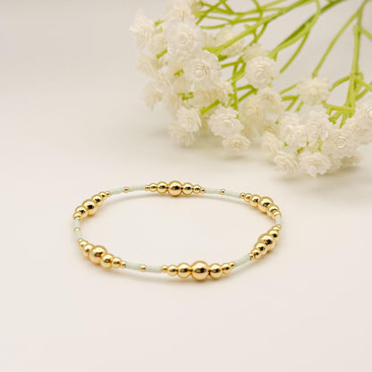 Garden Mix  | 18k Gold Filled with Mint Green, Brown and Beige Bracelet Stack | Beaded Stretch Bracelet | Tiny Bead Bracelet | Seed Bead