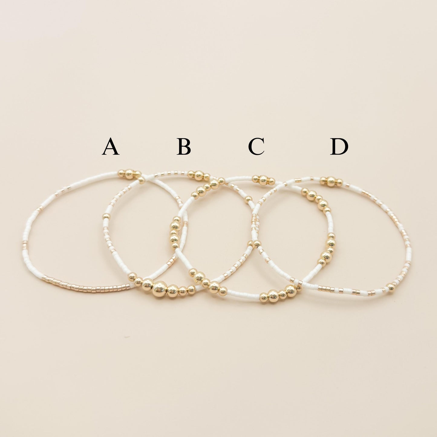 Signature White and Gold Stack | 14k Gold Filled Non-Tarnish with White and Gold Seed  Beads | Stretch Beaded Bracelet Stack | Tiny Bead