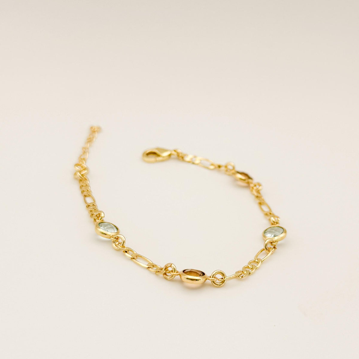 Stone 18k Gold Filled Chain Bracelet  Blue and Brown Stone on Chain, Minimalist Jewelry