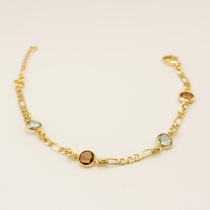 Stone 18k Gold Filled Chain Bracelet  Blue and Brown Stone on Chain, Minimalist Jewelry
