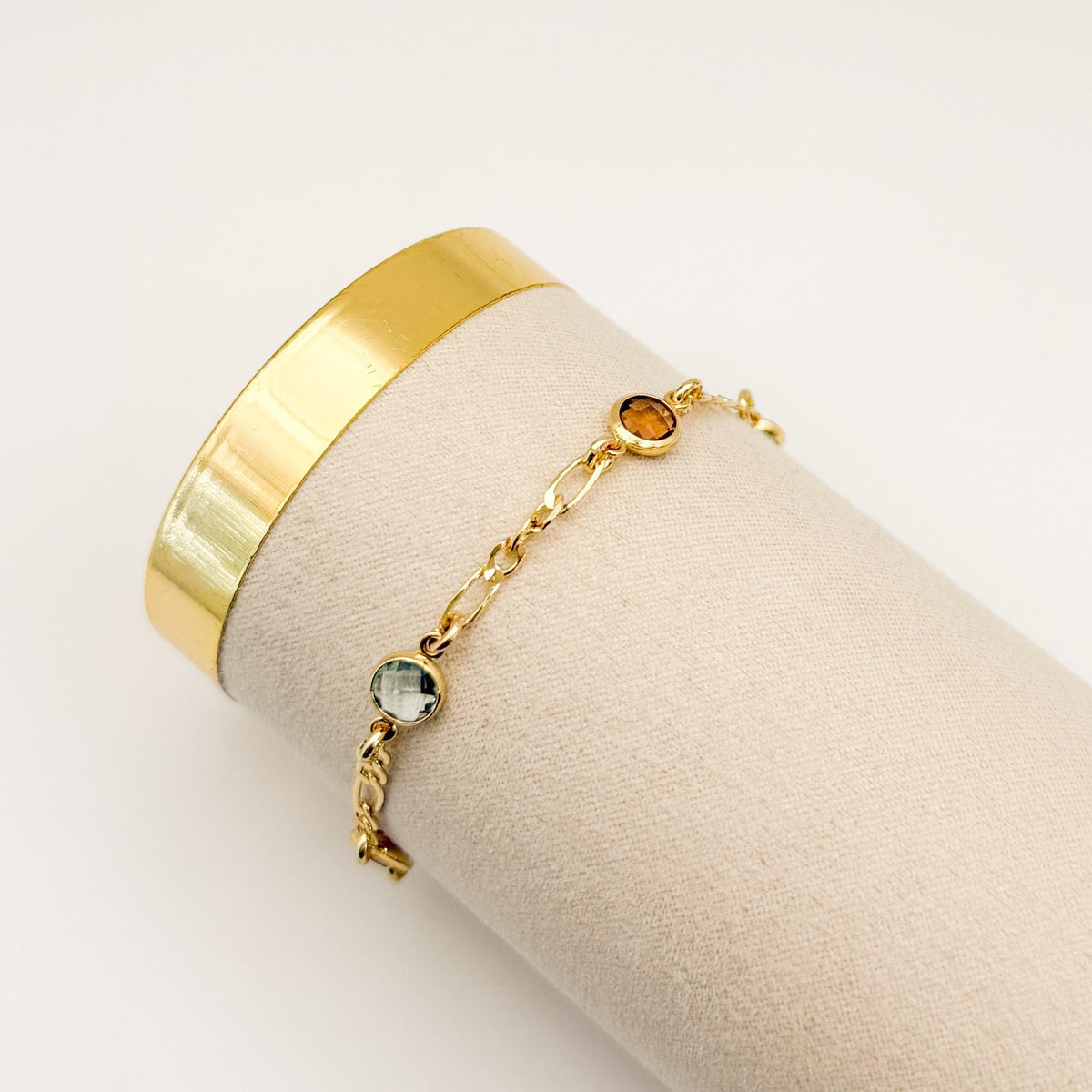 Stone 18k Gold Filled Chain Bracelet  Blue and Brown Stone on Chain, Minimalist Jewelry