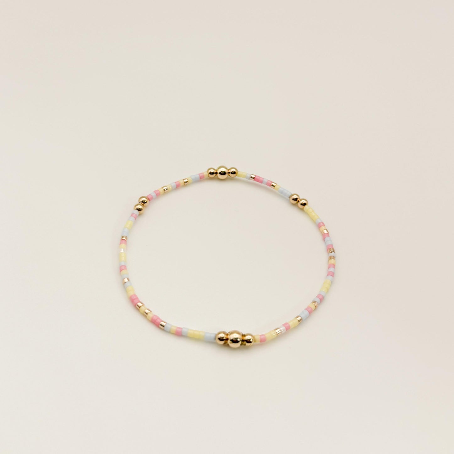 Signature Pastel Stack | 14k Gold Filled Non-Tarnish with Baby Blue, Butter Yellow and Pink  Seed Beads | Stretch Bracelet Stack | Tiny Beads