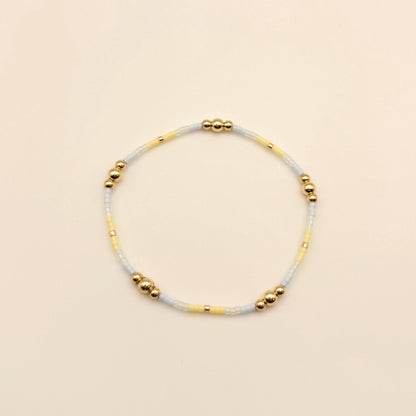 Signature Pastel Stack | 14k Gold Filled Non-Tarnish with Baby Blue, Butter Yellow and Pink  Seed Beads | Stretch Bracelet Stack | Tiny Beads