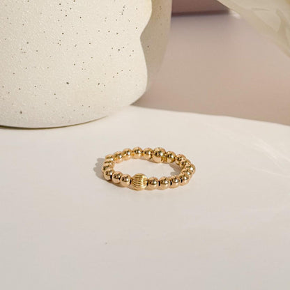 Signature Gold Beaded Rings | 14k Gold Filled Non-Tarnish Beaded Stacking Rings | Stretch