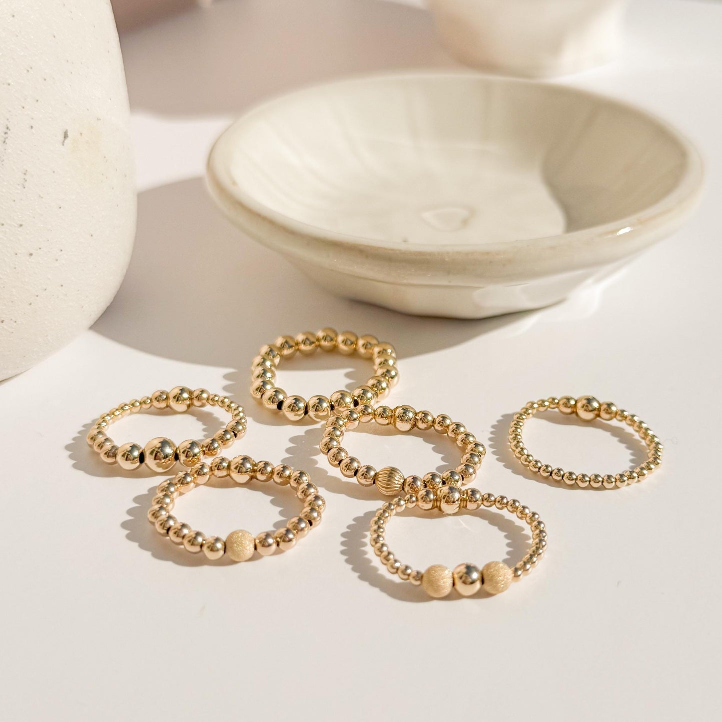 Signature Gold Beaded Rings | 14k Gold Filled Non-Tarnish Beaded Stacking Rings | Stretch