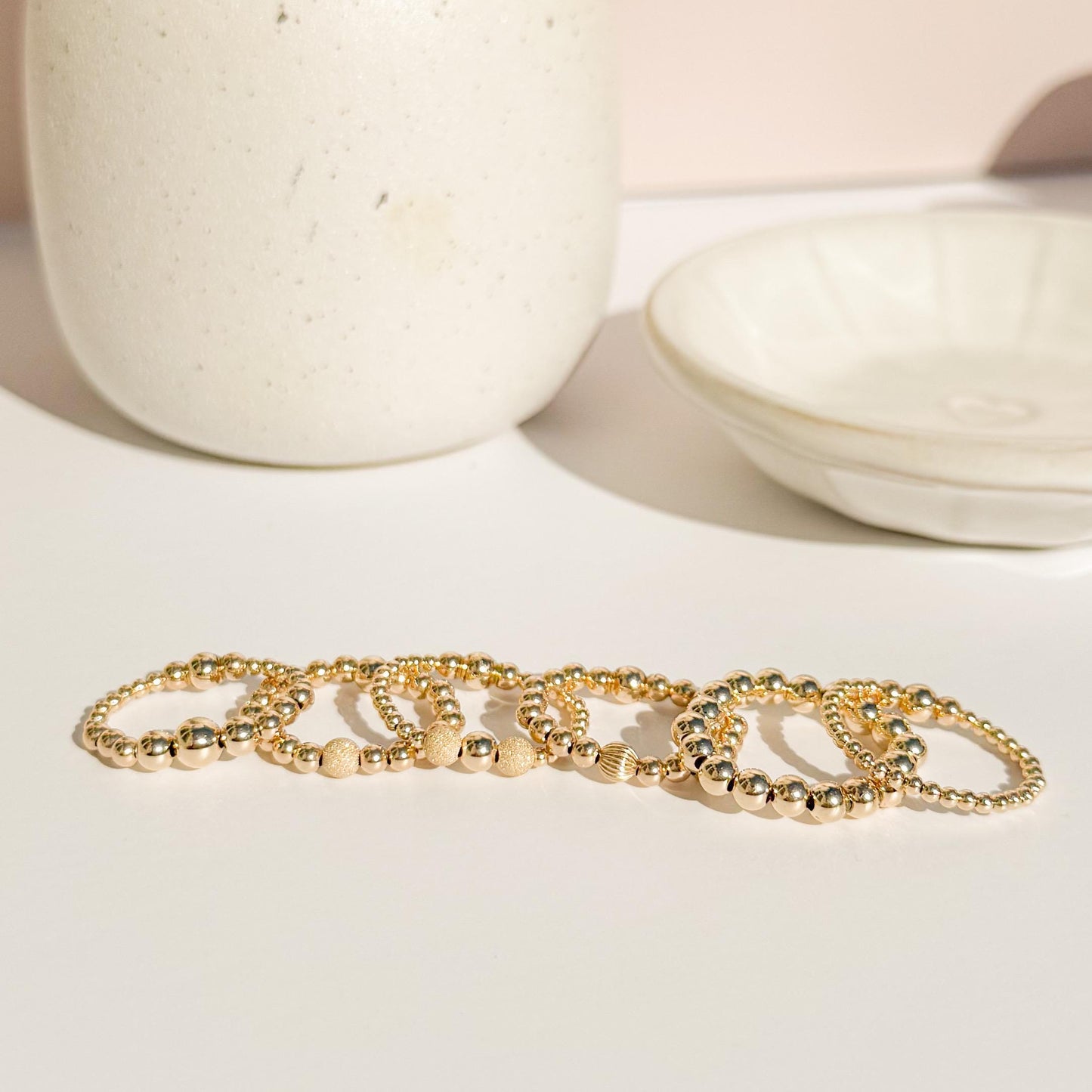 Signature Gold Beaded Rings | 14k Gold Filled Non-Tarnish Beaded Stacking Rings | Stretch