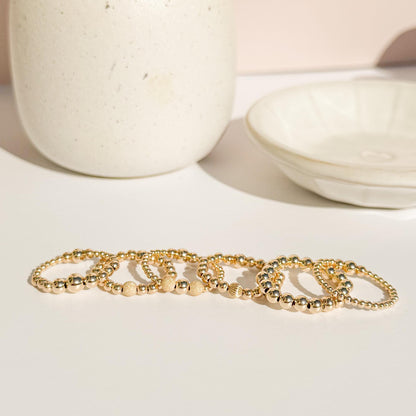 Signature Gold Beaded Rings | 14k Gold Filled Non-Tarnish Beaded Stacking Rings | Stretch