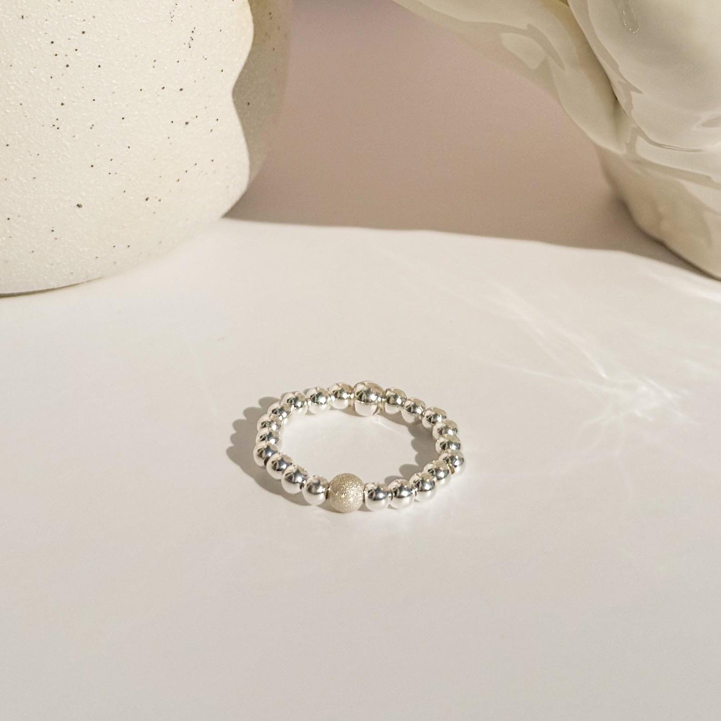 Signature Silver Beaded Rings | 925 Sterling Silver Non-Tarnish| Stretch Beaded Rings | Stacking