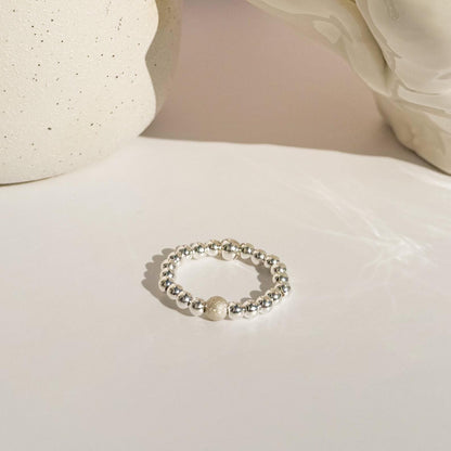 Signature Silver Beaded Rings | 925 Sterling Silver Non-Tarnish| Stretch Beaded Rings | Stacking