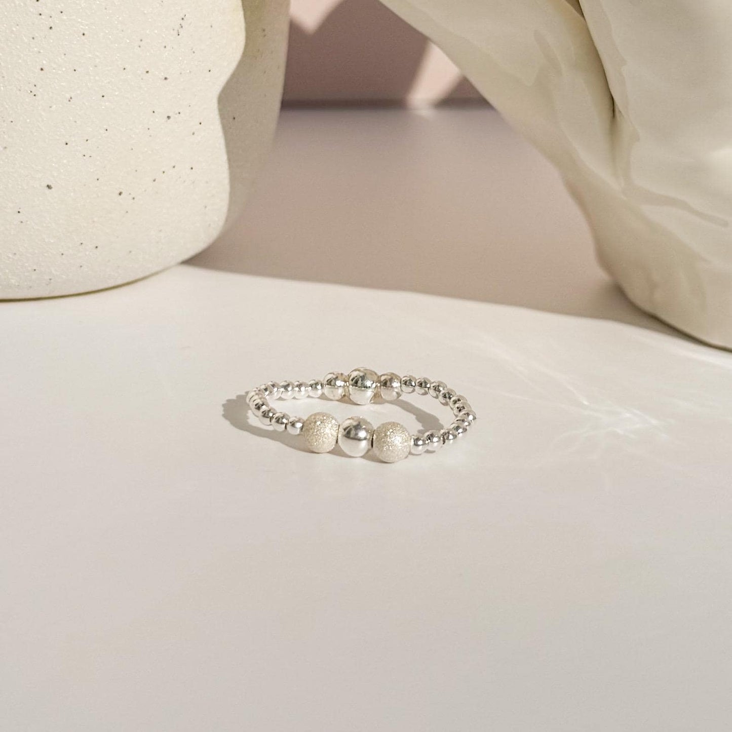 Signature Silver Beaded Rings | 925 Sterling Silver Non-Tarnish| Stretch Beaded Rings | Stacking