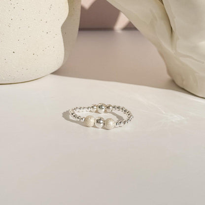 Signature Silver Beaded Rings | 925 Sterling Silver Non-Tarnish| Stretch Beaded Rings | Stacking