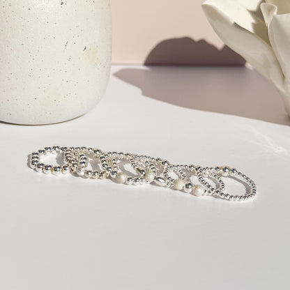 Signature Silver Beaded Rings | 925 Sterling Silver Non-Tarnish| Stretch Beaded Rings | Stacking